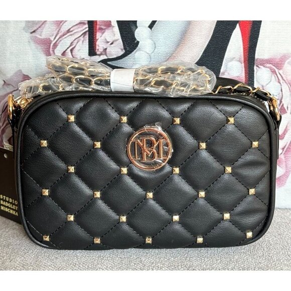BADGLEY MISCHKA Quilted Studded Logo Chain Camera Bag NWT - Picture 1 of 11